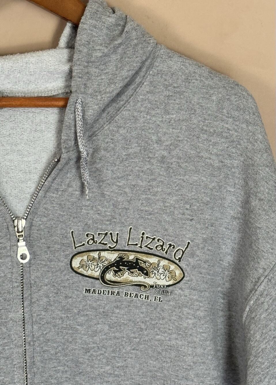 Lazy Lizard Gray Hoodie Large Madeira Beach